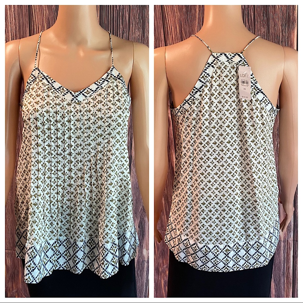 Ann Taylor LOFT size xs NWT cream navy blue forest green boho tank top
